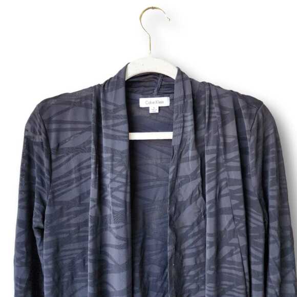 Calvin Klein Black Mesh Open Cardigan Size S Long Lightweight Mob wife Glam - Picture 2 of 7